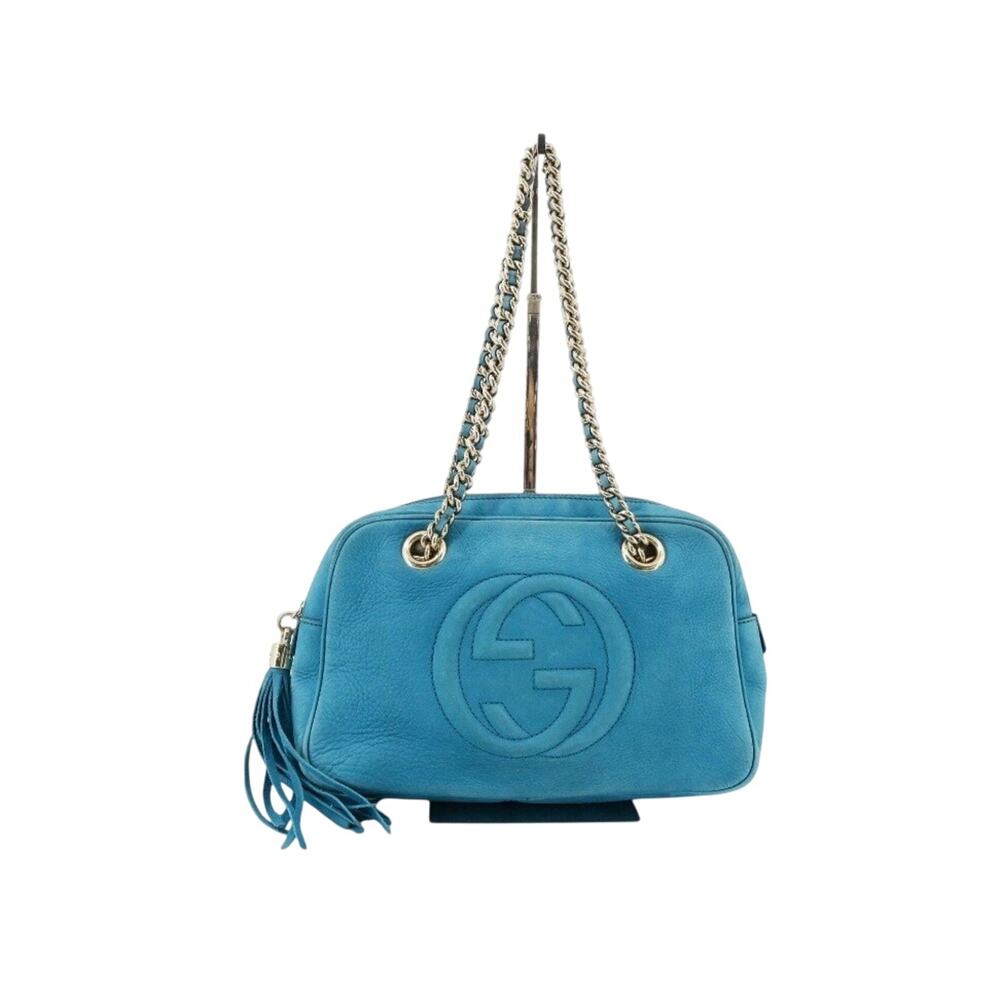 Gucci Teal Leather Chain Strap Tassel Crossbody Bag